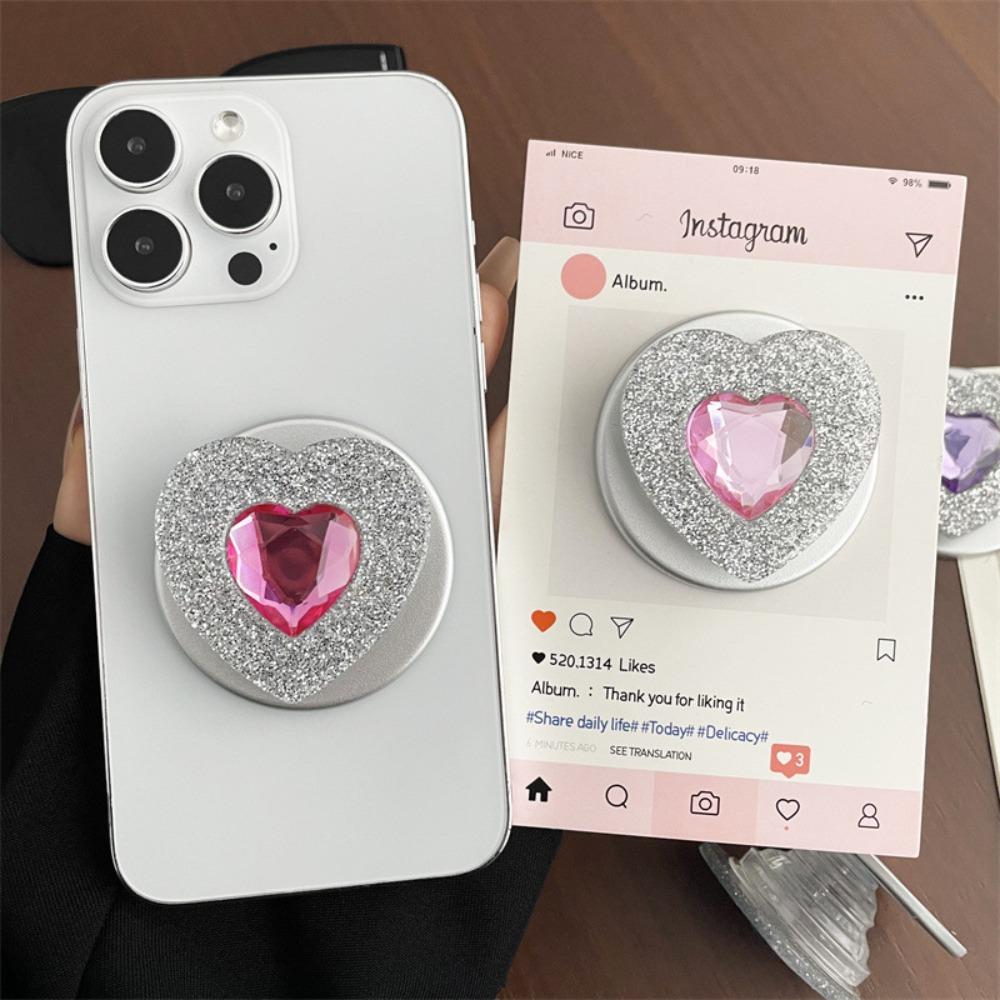 For Magsafe Magnetic Phone Holder Luxury Glitter Rhinestone Heart Simple Design Expandable Foldable Strong Magnetic Airbag Stand