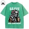 T-shirt Imprimé Crânes Café Courageux Confiant Lavé Troué Femme Coton Oversize Manches Courtes Y2K Col Rond T-shirts Haut Doux