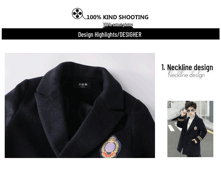 2024 Chlapecký vlněný kabát - Módní vlněná a bavlněná zateplená souprava na podzim/zimu