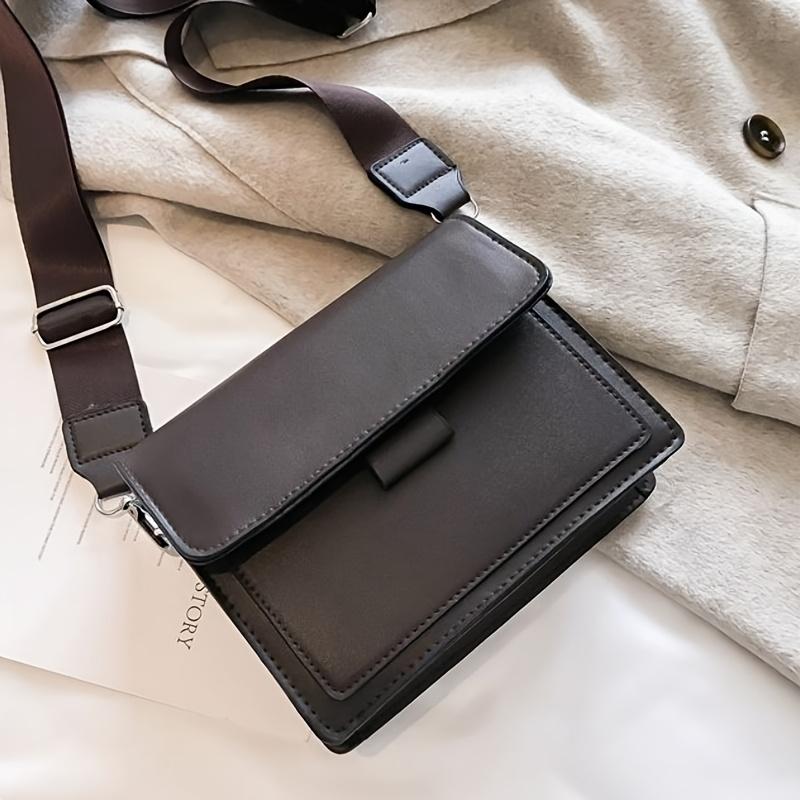 Vintage Solid Color Women'S Crossbody Bag, Simple Texture Versatile Wide Shoulder Strap Fashion Small Square Bag, Detachable Adjustable Shoulder Strap
