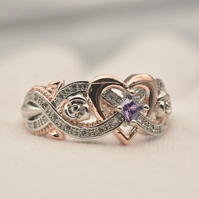 Fashion Jewelry Rose Flower Princess Ring Simple Love Heart-shaped Engagement Zircon Ring Gift