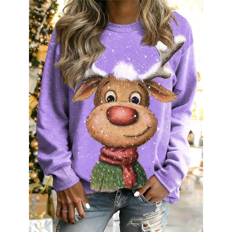 Women's Pullover Graphic Reindeer Warm Classic Casual Long Sleeve Crew Neck Regular Tops Home Street Dailywear