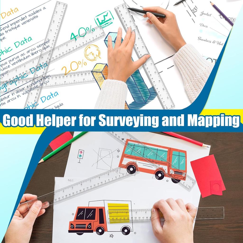 32 Pack Clear Ruler 12 Inch Bulk with Centimeters and Millimeters, Metric Rulers Measuring Drawing Tool for Kids, Ideal Back to School Office Home