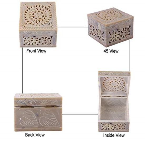 10.16 cm Soapstone Carving Marble Jewellery Box For Women Trinket Ornament Box