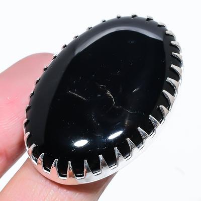 Natural Black Onyx Gemstone Handmade 925 Sterling Silver Ring Size 9 W7K38