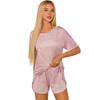 Pigiama da Donna a Maniche Corte Strisciato Stampato Due Pezzi Loungewear Scollo Pajamas Set Pantaloncini Spaccati Morbido Biancheria da Notte