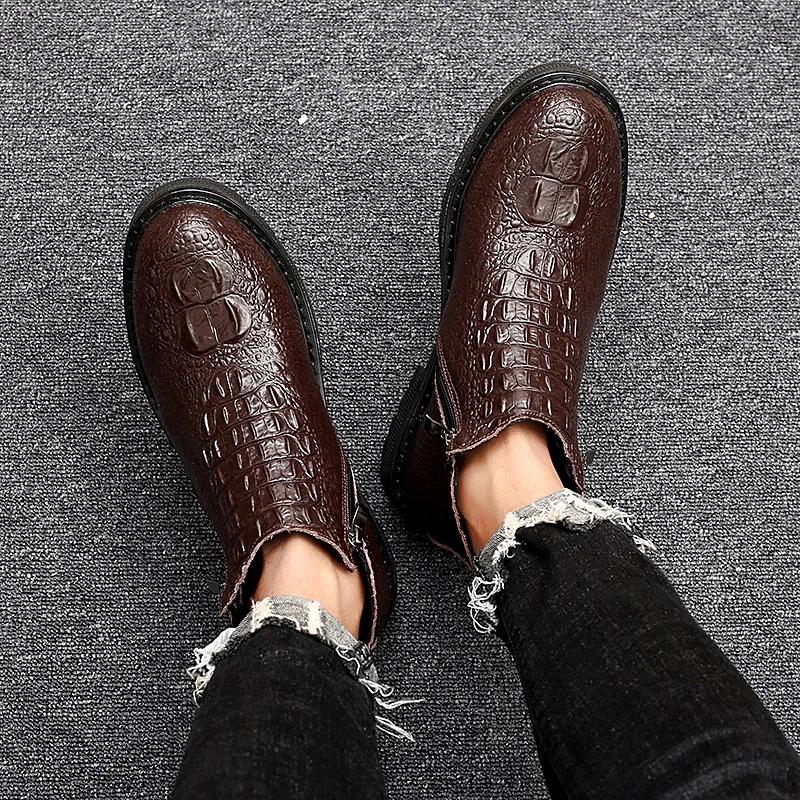 Fashion Versatile Men Boots Leather Comfort Versatile Boots Men Winter Ankle Lightweight Shoes Mens Casual Men Winter Plush Snow Boots