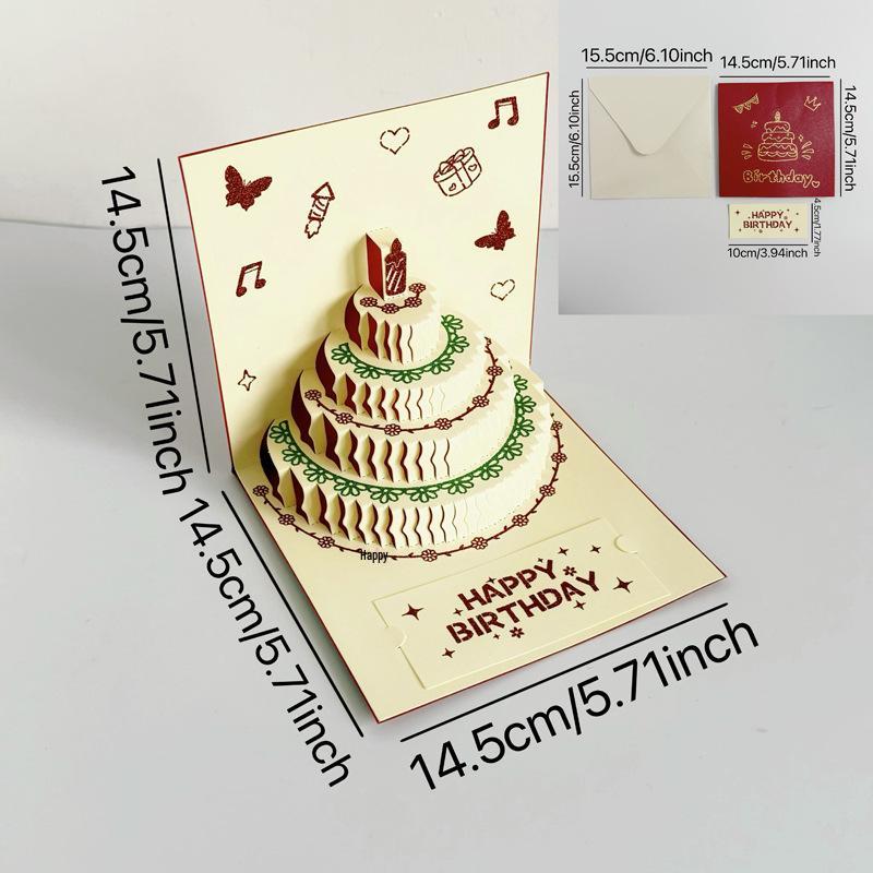 3D Cartoon Schmetterling Pop-up Geburtstagsgrußkarte mit Kuchen-Design