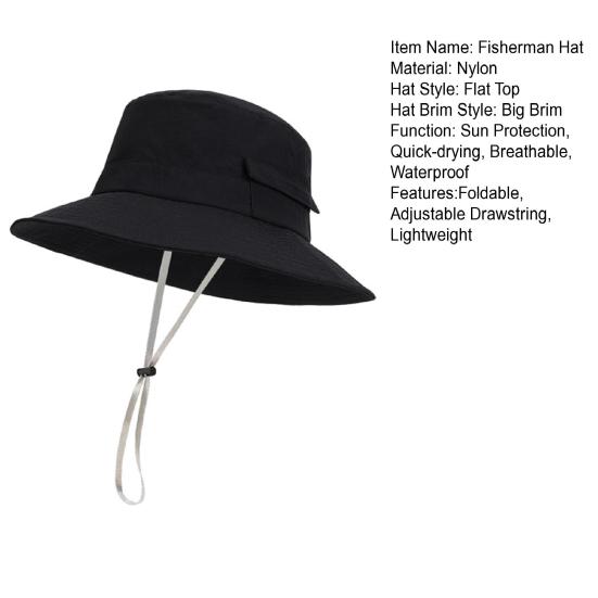 Hat Wide Brim Adjustable Drawstring Windproof Buckle Bucket Hat Outdoor Travel Hiking