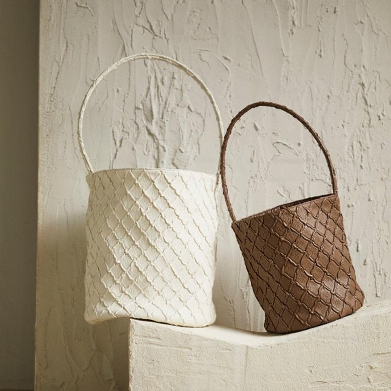 RHEEMIN Handle Bucket Vegan Leather Edition   Brown Large