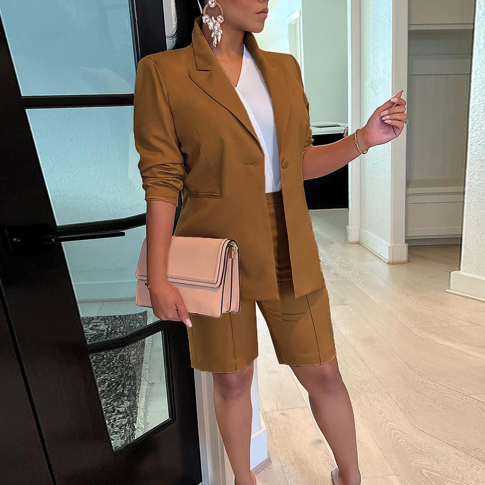 

Женский костюм, пиджак, шорты, комплект из двух предметов, пальто, однотонный тонкий костюм M коричневый