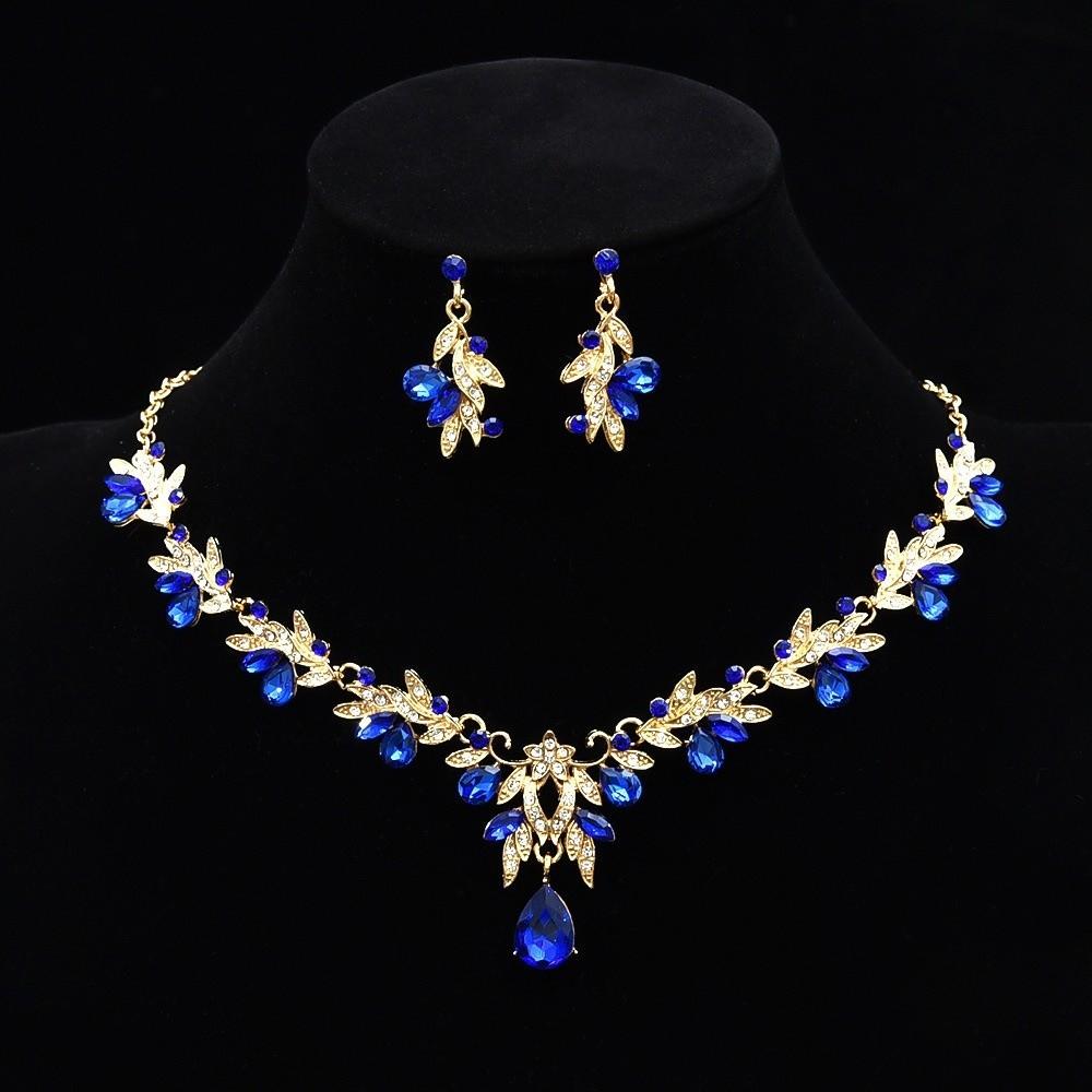 Leaf-shaped Diamond Zircon Necklace Earring Wedding Jewelry Earrings Jewelry Set Ladies' Sparkling Flower Necklace