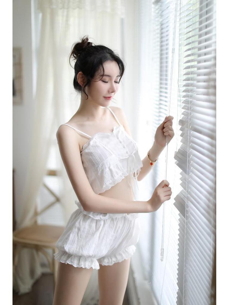 Night Listen Fragrance Lingerie: Sexy Backless Suspender Set with Split Pajamas & Sleep Pants for Women