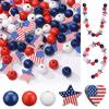 20pcs Star Heart Beads DIY Necklace Bracelet Accessories Red White Blue Wood Beads Tassel Craft Supplies