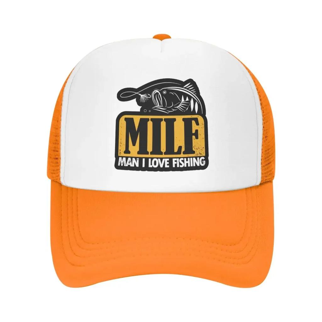 Individuelle Milf Unisex Ich Liebe Angeln Trucker-Kappe für Erwachsene Fischer Unisex Fisch Geschenk Verstellbare Baseballkappe Damen Unisex Hip Hop Trucker-Kappe