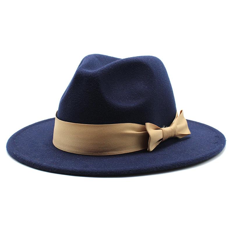 2020 Woolen Top Hat Men'S And Women'S Flat-Brimmed Big Eaves Hat Solid Color Versatile Bow Straight Edge Jazz Hat 22 Colors
