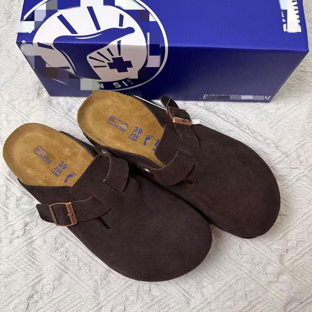 BK Half-Covered Genuine Leather Unisex Slippers with Cork Toe Cap - Versatile Casual Outdoor Wear by Birkenstock