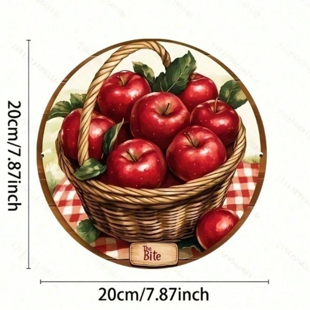 Vintage Metal Art Basket of Apples Wall Decor Kitchen Home 20x20 Cm