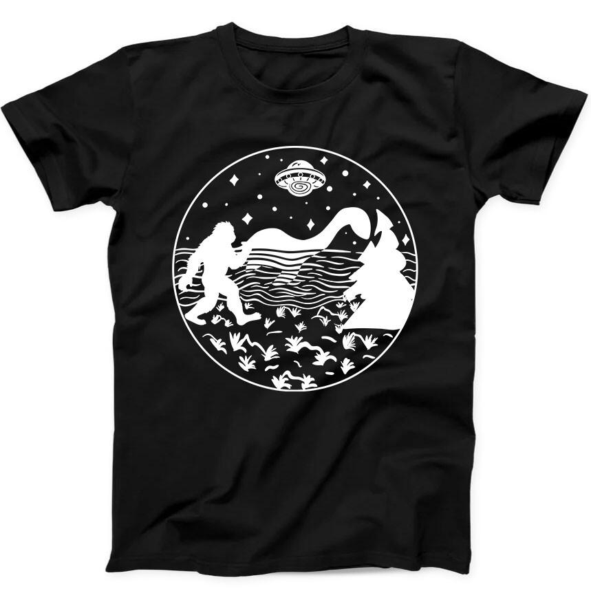 

Bigfoot Loch Ness Monster Alien UFO Believe Funny Gift Black Tee T Shirt 326 XL