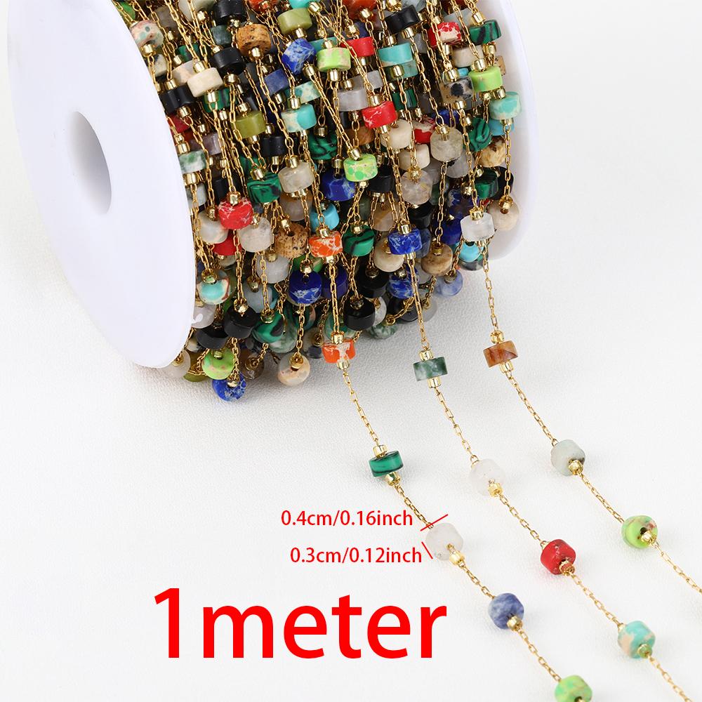 1Meter Crystal Stone Beads Chains Stainless Steel PVD Plated Beaded Chain for DIY Jewelry Making Components Bracelets Necklaces