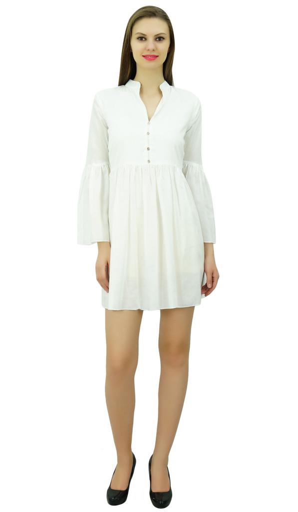 Bimba Women Designer Short Boho Dress With Gathers On Waist & Ruffle Sleeves