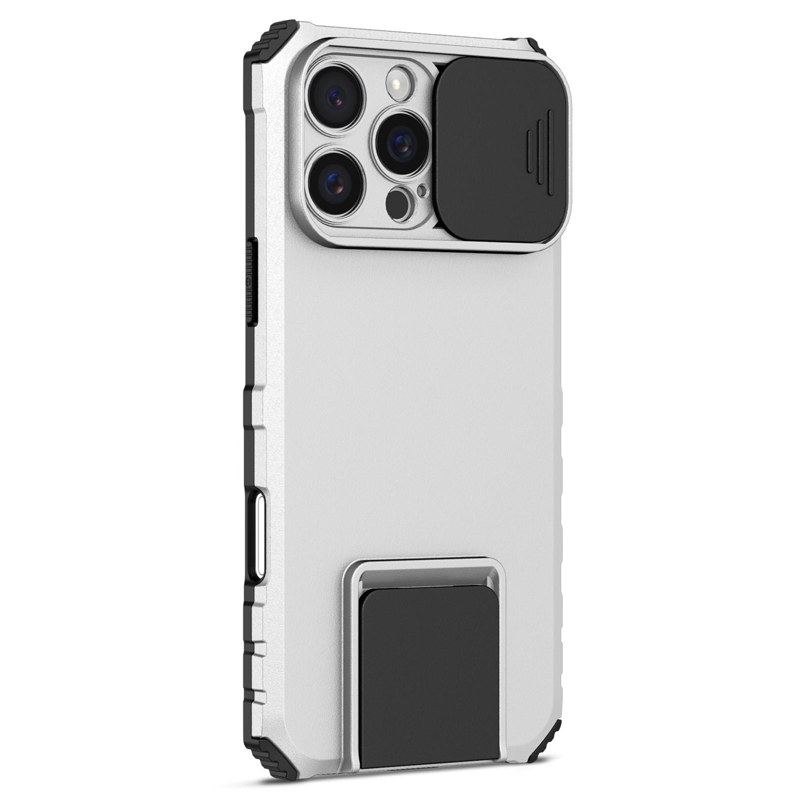 

For iPhone 16 Pro Case Camera Slider PC+TPU Phone Cover with Kickstand Black