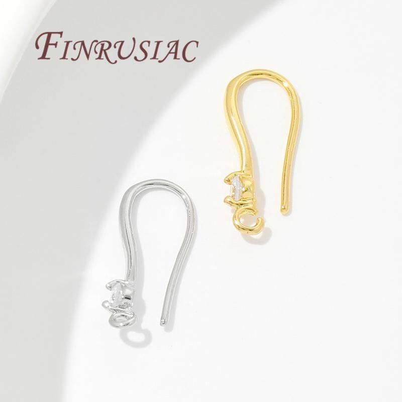 18K Gold Plated Brass with Zircon Earring Hooks,French Earrings Accessories For DIY Women's Jewelry Earwires Findings