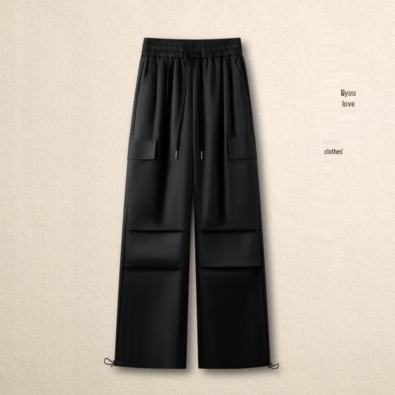 

Women s 2025 Spring High-Waist Wide-Leg Pants: Sporty, Casual, Petite-Friendly, Drawstring Design 28 (105-115 lbs) чёрный