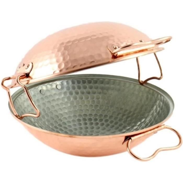 Cataplana MALI'S Sauteuse Wok en cuivre martelé intérieur étamé Four Ø 24cm Cuivré