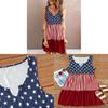 Vintage American Flag Sleeveless Vneck Dress With Polyester Fabric For Casual Wear
