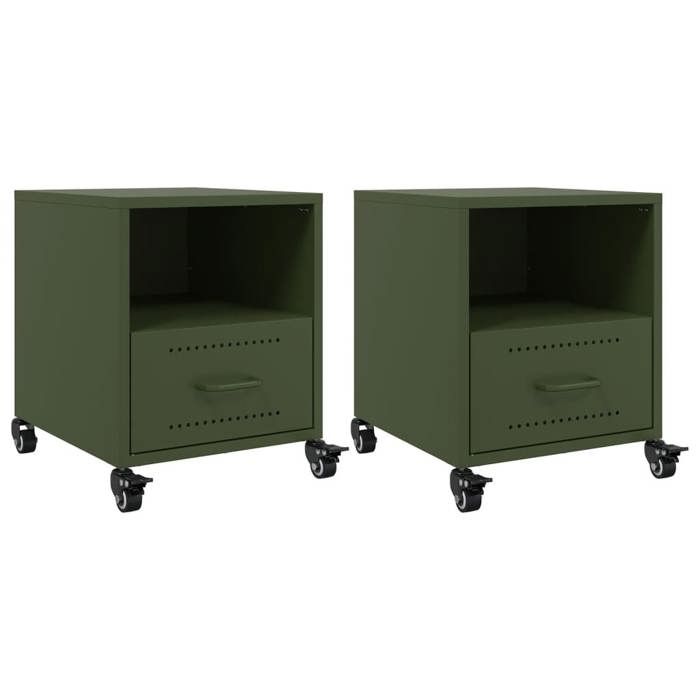 VidaXL Bedside Tables 2 Pcs Olive Green 36x39x43.5 Cm Steel, Cabinet, Bedroom Furniture, Phone Holder, 846713