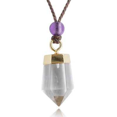 [Freaky Hands] Kristallhalskette, Naturstein-Anhänger, Glücksbringer, Reinigung, Kraftstein, Verstellbare Länge, Für Damen & Herren (Amethyst)