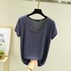 Women's U Neck Short Sleeve T Shirt Loose Fit Commuter Modal Fabric Solid Color Casual Basic Tee For Summer Daily Inner Layering Wear