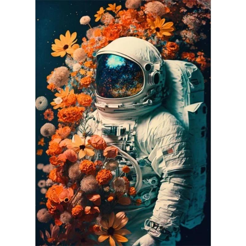 Astronaut In Flowers Canvas Painting Cosmonaut and Planet Posters Prints Modern Wall Art Pictures for Home Kid Beroom Decoration