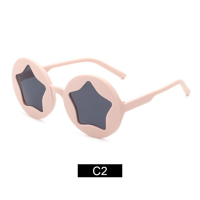 

New Children Round Frame Five Pointed Star Peronalized Decoration Baby Fahion Cute Sunhade Korean Edition Colored розовый