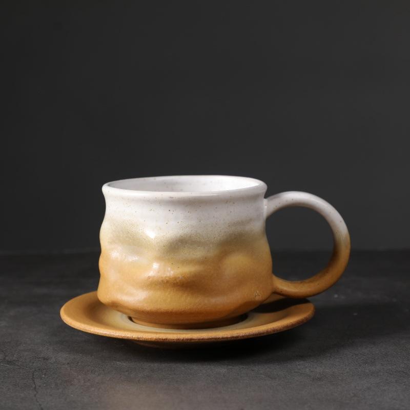 Retro Ceramic Cup Mug Style Simple Afternoon Tea Cup Creative Coarse Pottery Coffee Cup Saucer Set