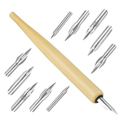 Set di Pennini da Immersione Retro in Legno Massiccio con Pennini Sostituibili per Arte e Calligrafia