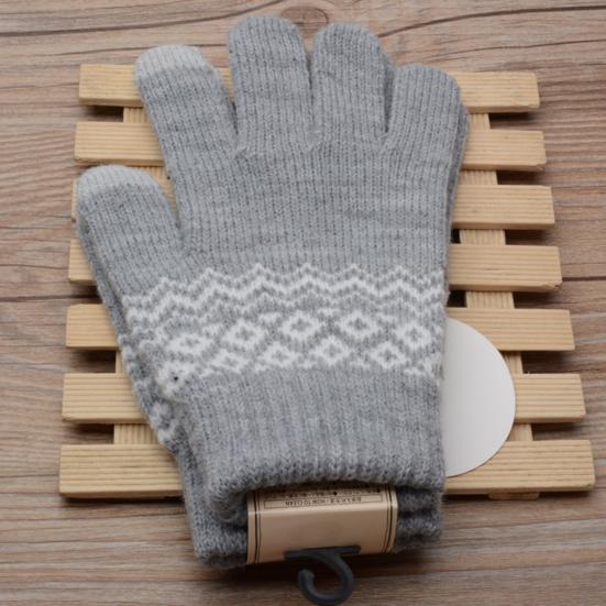 Touch Screen Gloves 1 Pair Women Jacquard Autumn Winter Thickened Windproof Knitted for Travel