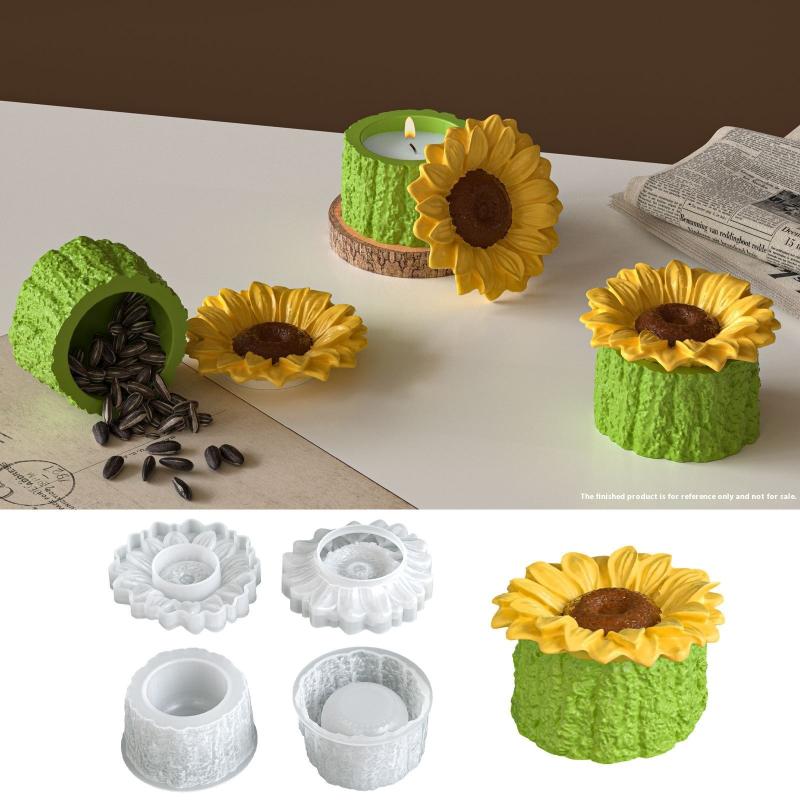 Pote de Vela Girassol Molde de Silicone de Concreto Resina Flor Caixa de Armazenamento Moldes Ornamento de Vela Porta-Velas