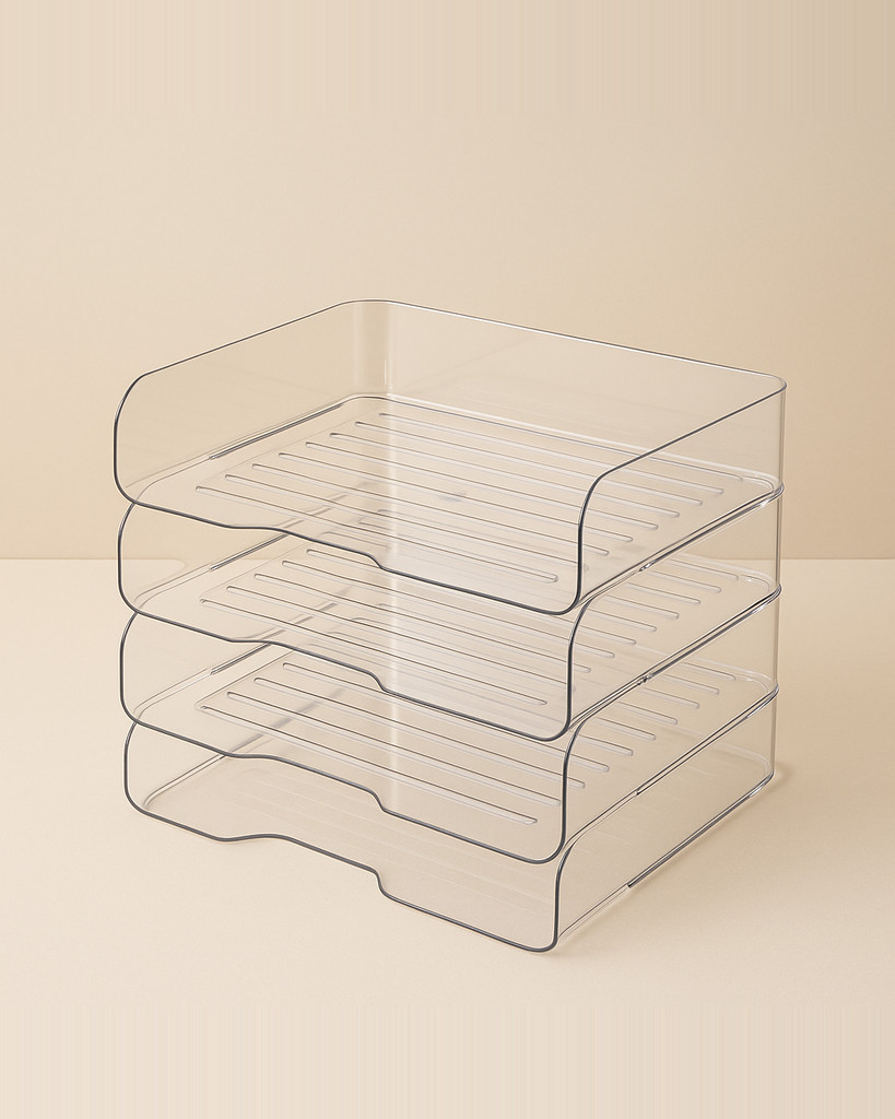 4Pcs 4-Tier Paper Organizer Stackable Desk Organizer Paper Tray Smooth Edge Transparent Workspace