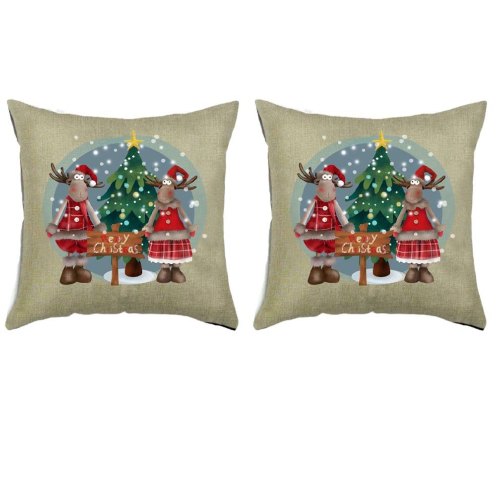 

2Pcs Microfiber Merry Christmas Cushion Cover 45x45cm Xmas Throw Pillow Case Pillow Style 1