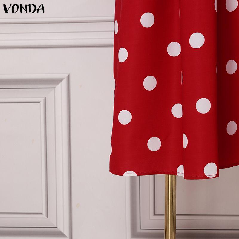 VONDA Rochie lungă de vară pentru femei, stil retro, fără mâneci, cu imprimeu buline, casual, rochie de soare
