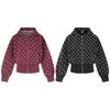 Vintage Polka Dot Hoodie Loose Fit Short Zip Up Cardigan Teens Streetwear