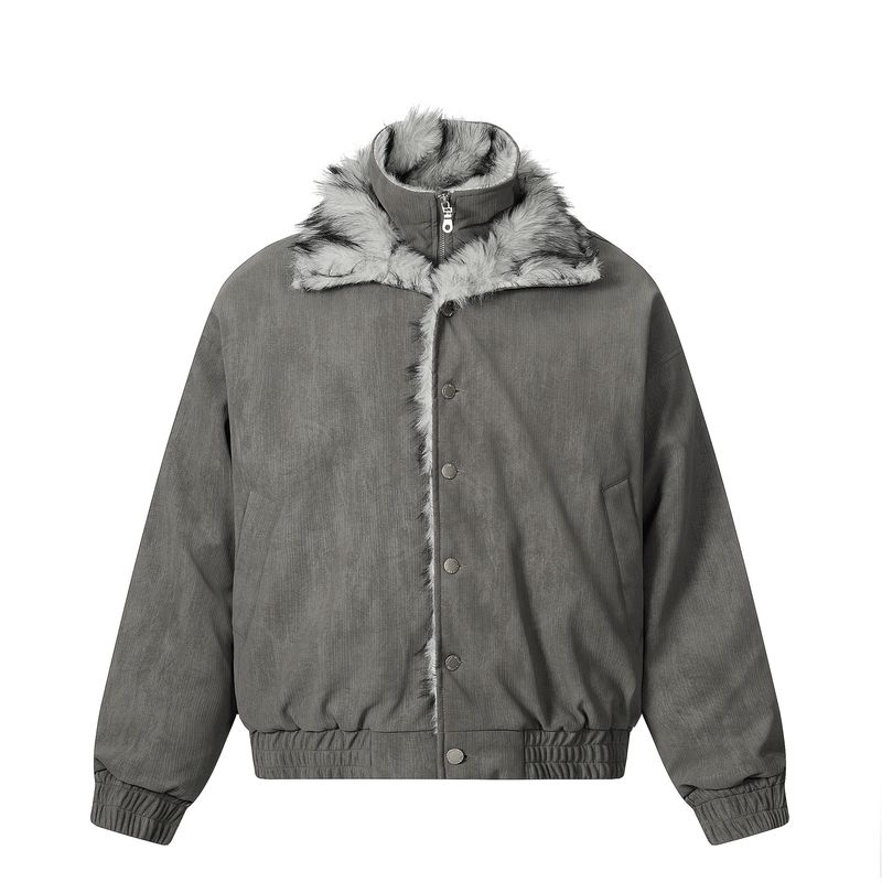 Kisko American-Style Trendy Brand Double-Layer Fur Collar Thickened Cotton Jacket for Men and Women, Winter Warm Cool Jacket for Couples