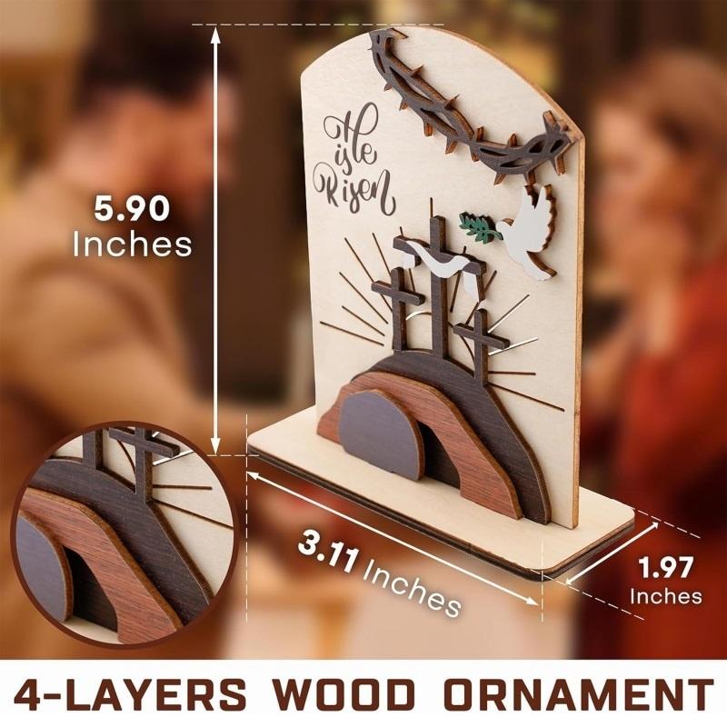 Easter Decorations He Is Risen 3D Wood Plaque Shelf Desk Tabletop Ornament Decor