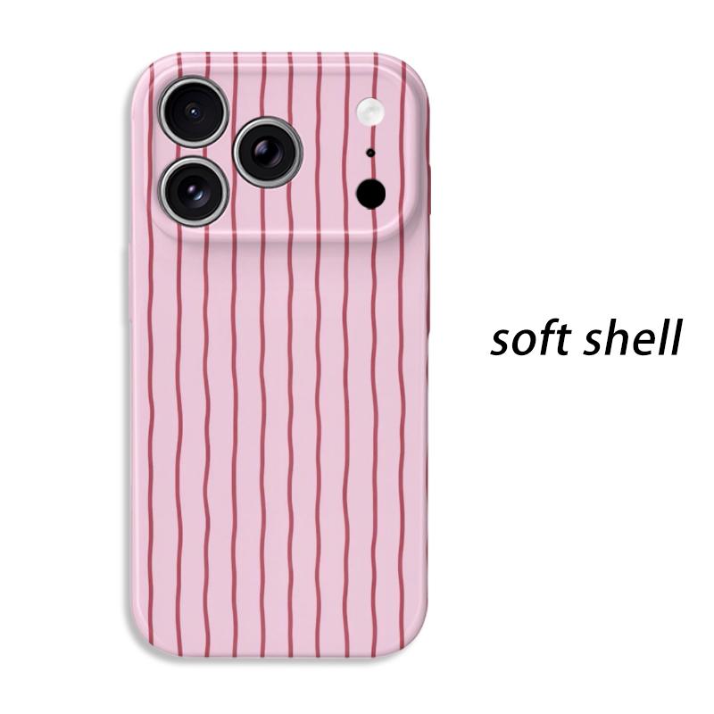 Cute Sweet Minimalist Retro Pink Red Vertical Striped Pattern Film Aesthetic Protective Shockproof Bumper Phone Case For iPhone 14 15 16 Pro Max Plus