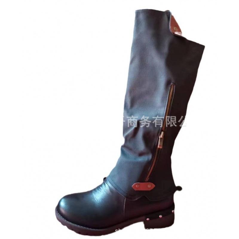 FHC Knee High Boots,Women's Long Botas,Winter Shoes,Round Toe,Side Zip Decoration,Europea Style,Black,Grey,Coffee,Brown,Dropship