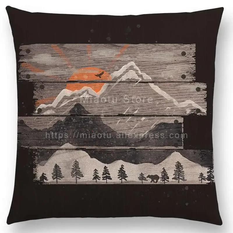 Neueste Kissenbezug Tiere im Wald Tag und Nacht Berge Sonne Mond Erkundung Camping Fuchs Wolf Kissenbezug