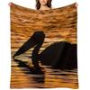 Pelican Silhouette at Sunset Throw Blanket Weighted halloween Sofa Quilt Shaggy Blankets