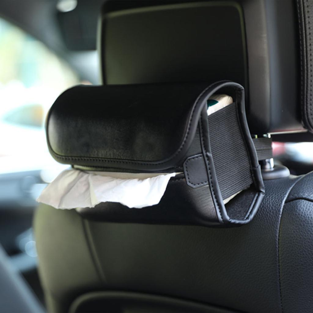 Car Tissue Box Holder Nappa Leather Car Center Console Armrest Napkin Box Sun Visor Backseat Tissue Case with Fix Strap